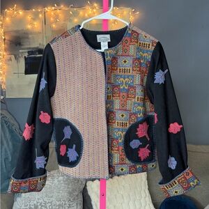 Stonebridge Patchwork Tapestry Jacket Leaf Appliqué Vintage Style Petite Large